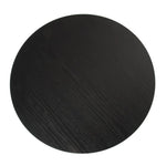 Round black wood table top with visible wood grain texture