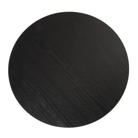 Round black wood table top with visible wood grain texture