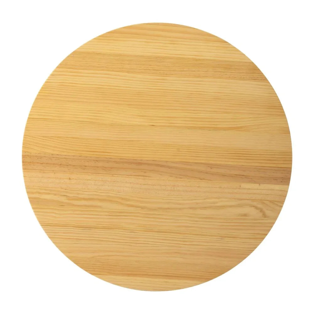 Round natural wood tabletop with light grain pattern on white background