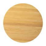 Round natural wood tabletop with light grain pattern on white background