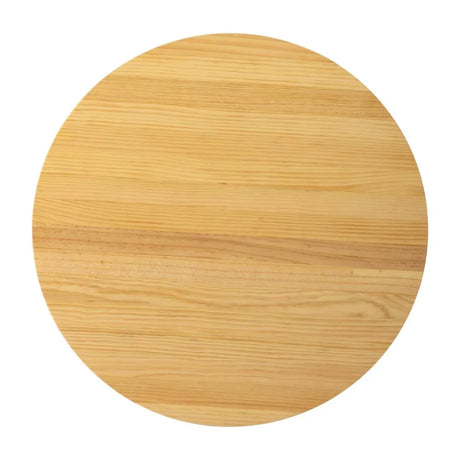 Round natural wood tabletop with light grain pattern on white background