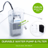 Aquarium Fish Tank 16L Starfire Glass 25x24x27cm Filter Pump LED