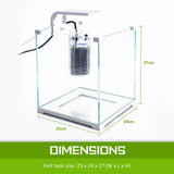 Aquarium Fish Tank 16L Starfire Glass 25x24x27cm Filter Pump LED