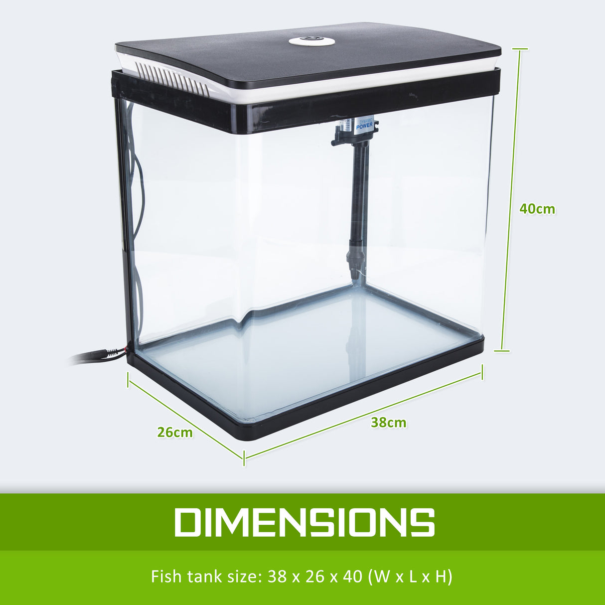 Aquarium Fish Tank 30L Curved Glass RGB LED Filter Pump 38x26x40cm