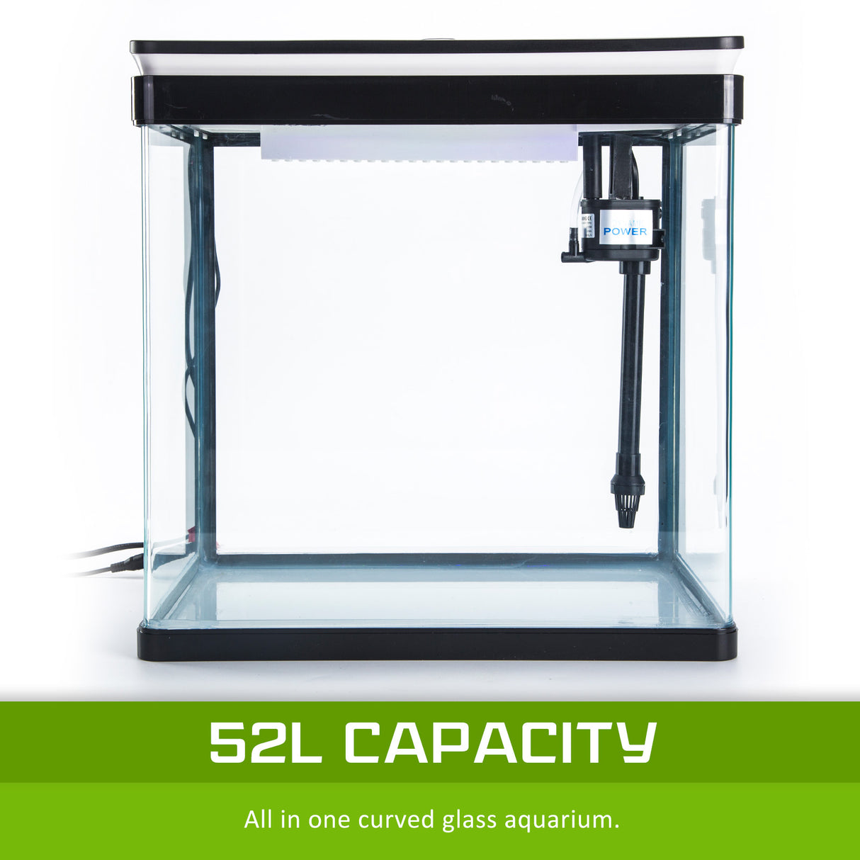 Aquarium Fish Tank 52L Curved Glass RGB LED Filter Pump 50x30x45cm