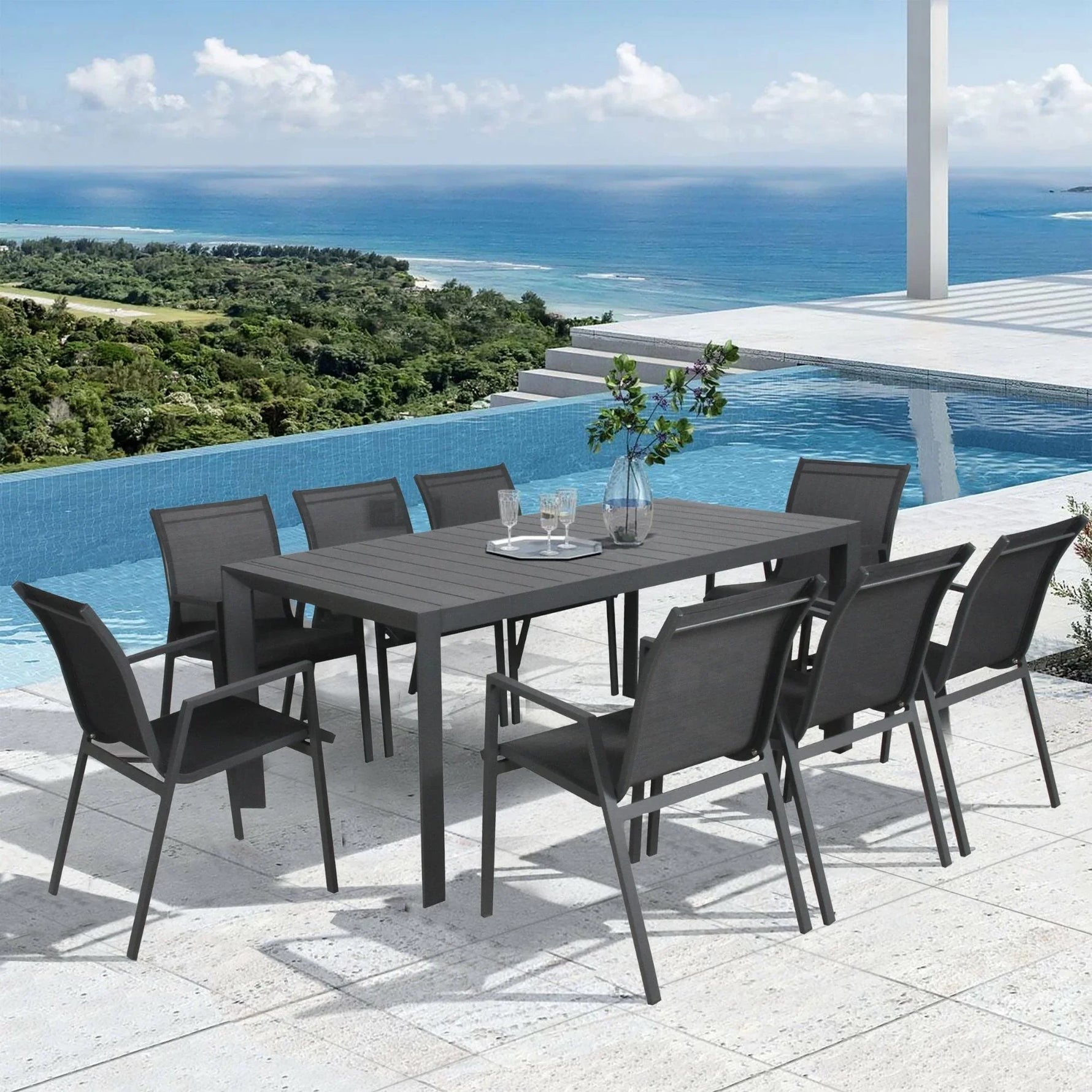 Iberia 2pc Set Aluminium Outdoor Dining Table Chair Charcoal - Flea Market