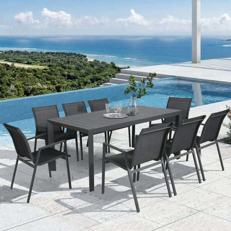 Iberia 2pc Set Aluminium Outdoor Dining Table Chair Charcoal - Flea Market