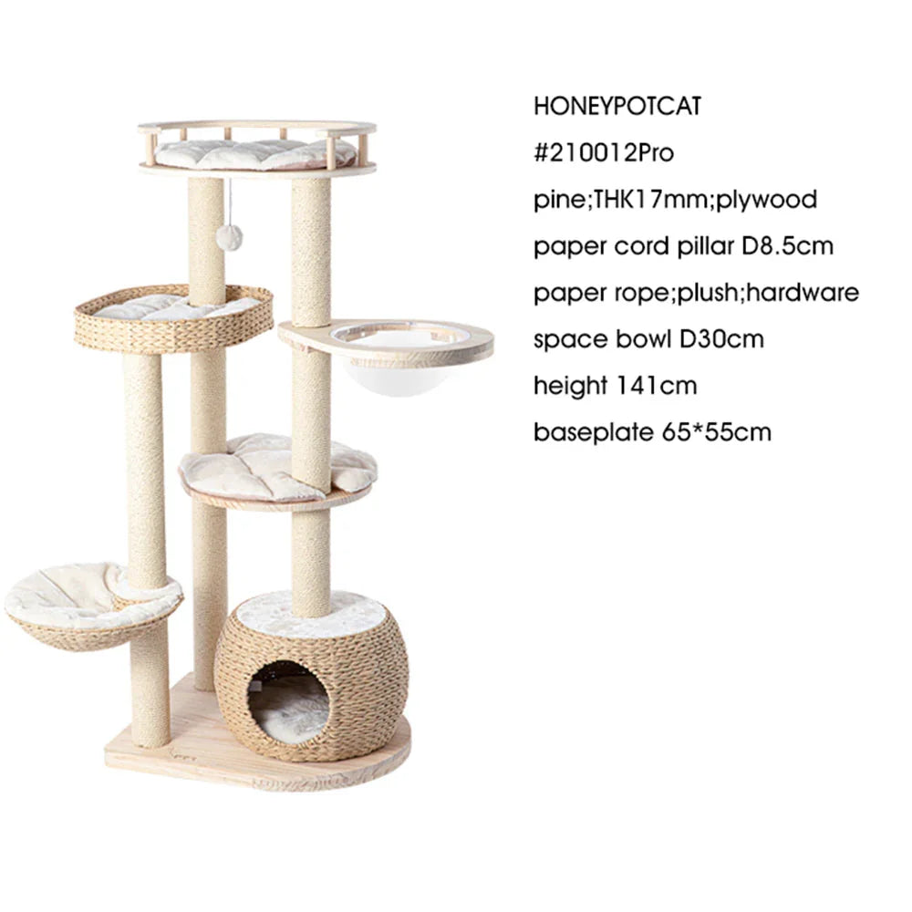 HONEYPOTCAT 141.5cm Cosy Woven Cat Perch - Multi-Level Tower
