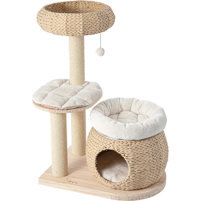 HONEYPOTCAT 93cm Plush Woven Cat Retreat - Compact Multi-Level Tower