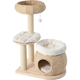 HONEYPOTCAT 93cm Plush Woven Cat Retreat - Compact Multi-Level Tower