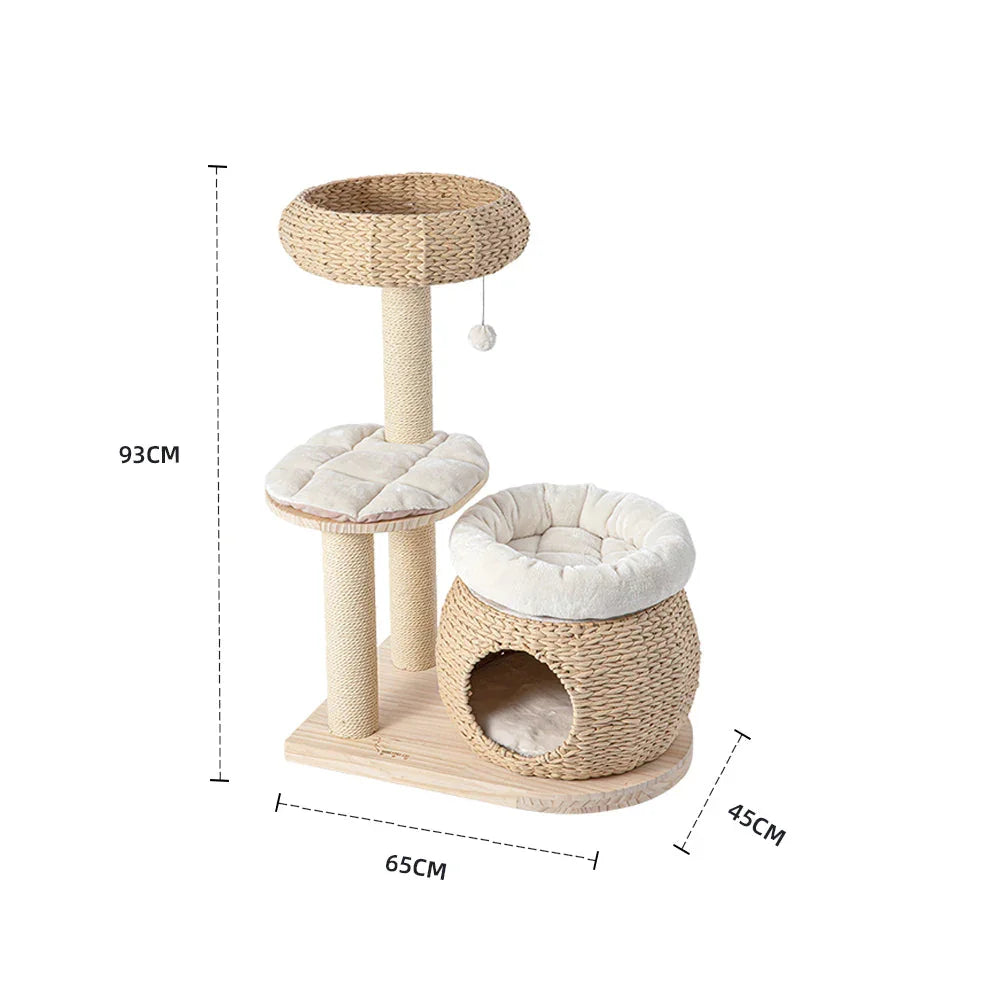 HONEYPOTCAT 93cm Plush Woven Cat Retreat - Compact Multi-Level Tower
