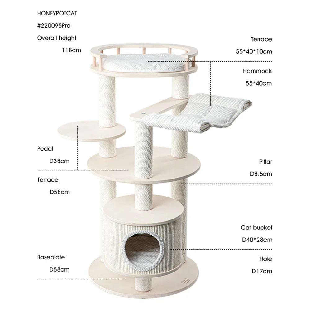 HONEYPOTCAT 128cm Enduring Comfort Sisal & Wood Cat Tree
