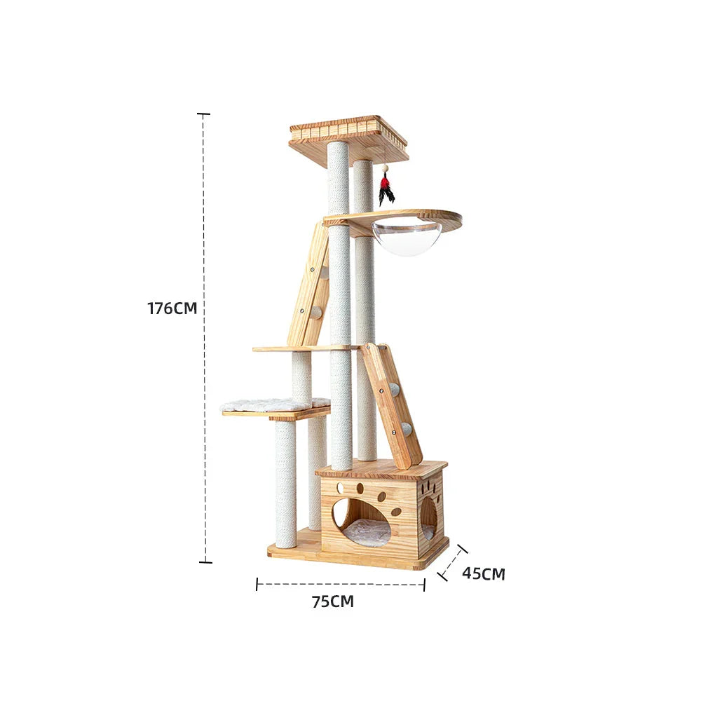 HONEYPOTCAT 176cm Majestic Wood Cat Tree - Multi-Level Retreat