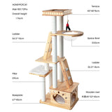 HONEYPOTCAT 176cm Majestic Wood Cat Tree - Multi-Level Retreat