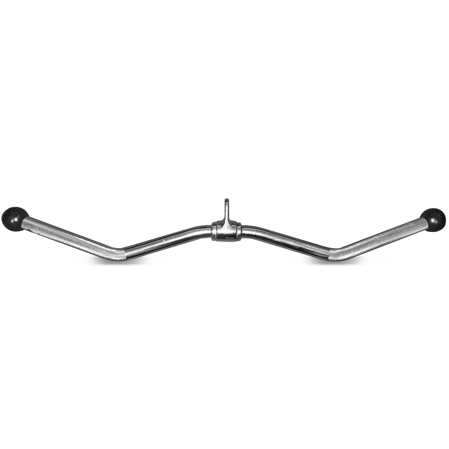 chrome attachment cable curl bar for gym workout with angled textured grips and rubber ends