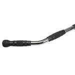 Chrome lat pulldown bar with bent design and black rubber grip handles for gym cable machines