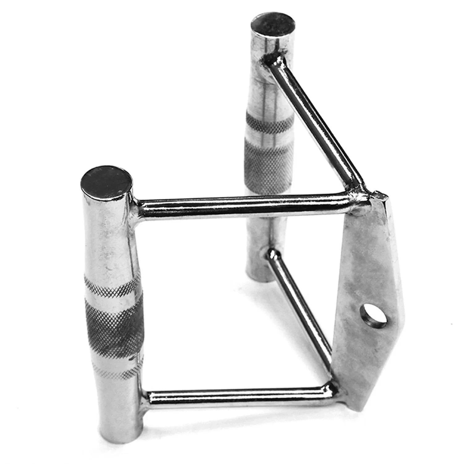 Stainless steel triangle attachment with textured grip handles for cable machines