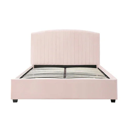 Camelia Queen Size Bed Frame Pink Velvet Upholstery High Headboard Quality Slats Metal Structure - Flea Market
