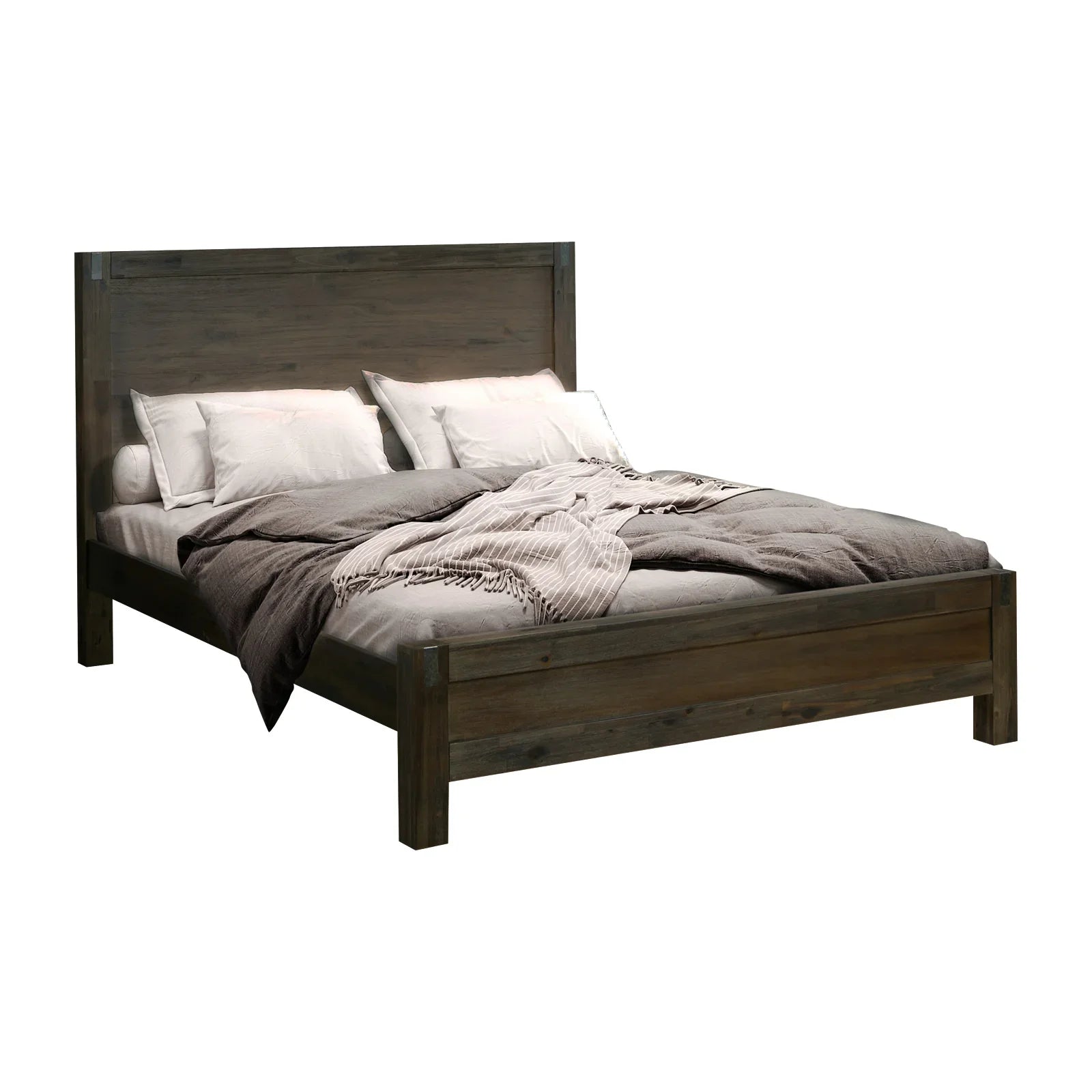 Bed Frame King Size in Solid Wood Veneered Acacia Bedroom Timber Slat in Chocolate - Flea Market