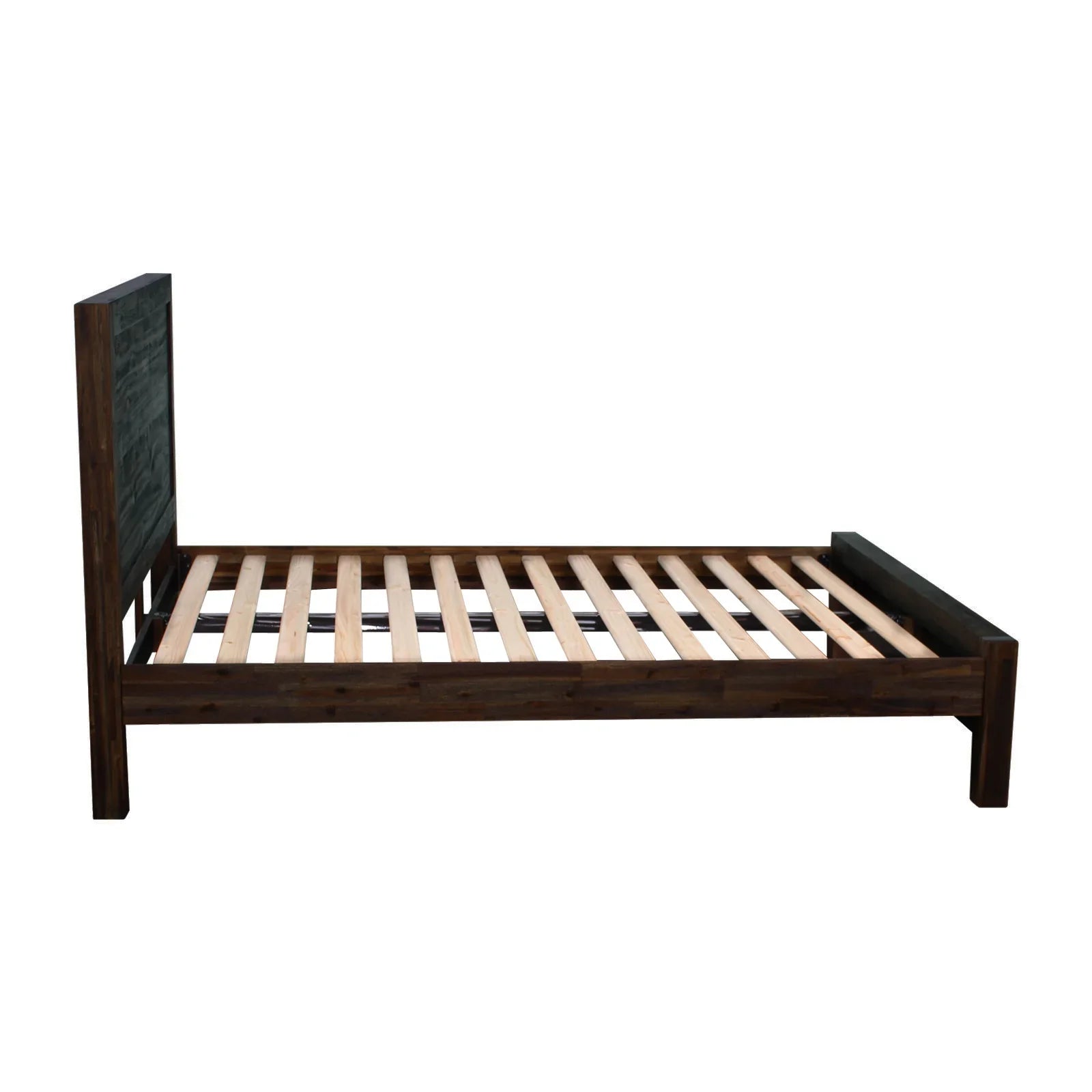 Bed Frame King Size in Solid Wood Veneered Acacia Bedroom Timber Slat in Chocolate - Flea Market