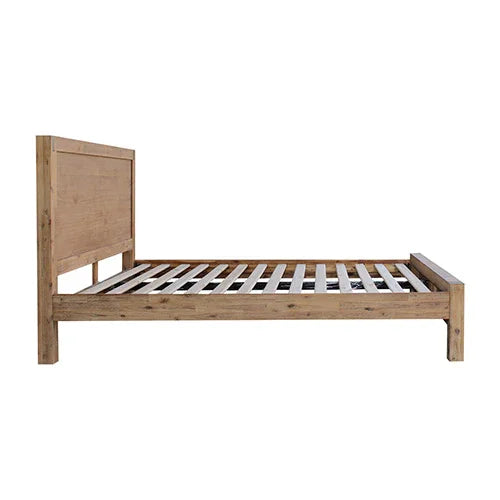 Bed Frame Queen Size in Solid Wood Veneered Acacia Bedroom Timber Slat in Oak - Flea Market