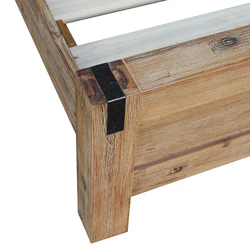 Bed Frame Queen Size in Solid Wood Veneered Acacia Bedroom Timber Slat in Oak - Flea Market
