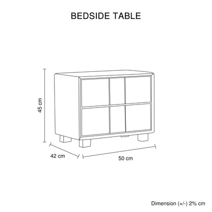 Bedside table line drawing with dimensions 50x42x45 cm, modern nightstand design.