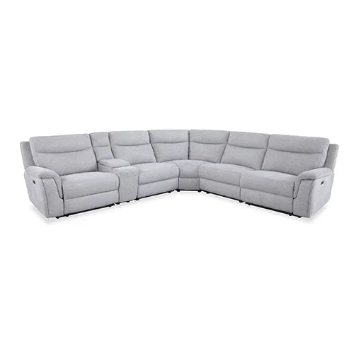 Large Corner Modular Lounge Suite in Light Grey Fabric Electric Recliner