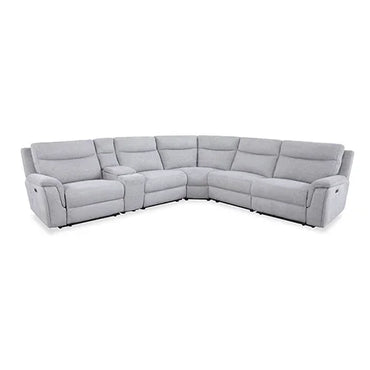 Large Corner Modular Lounge Suite in Light Grey Fabric Electric Recliner
