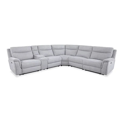 Large Corner Modular Lounge Suite in Light Grey Fabric Electric Recliner