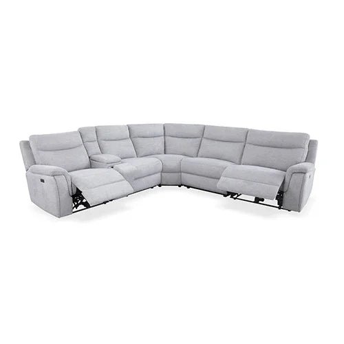 Large Corner Modular Lounge Suite in Light Grey Fabric Electric Recliner