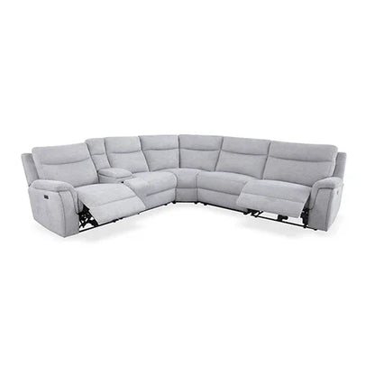 Large Corner Modular Lounge Suite in Light Grey Fabric Electric Recliner