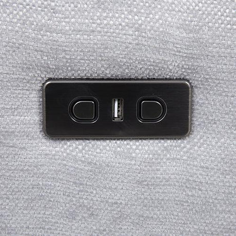 Large Corner Modular Lounge Suite in Light Grey Fabric Electric Recliner - Flea Market