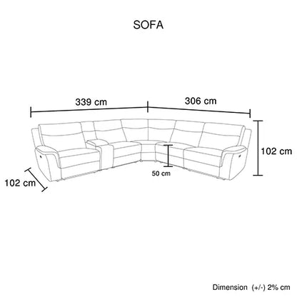 Large Corner Modular Lounge Suite in Light Grey Fabric Electric Recliner
