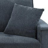 Dark gray modern sofa with matching cushion and soft fabric upholstery