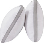 Pair of white pillows with gray mesh ventilation strip for breathable comfort
