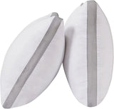 Pair of white pillows with gray mesh ventilation strip for breathable comfort