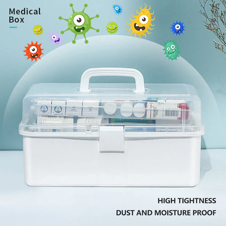 White plastic medical storage box with clear lid, organized medical supplies inside, dustproof, Flea Market AU