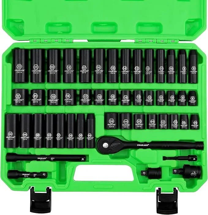 SWANLAKE 50pc 3/8" Drive Impact Socket Set SAE Metric 6-Point
