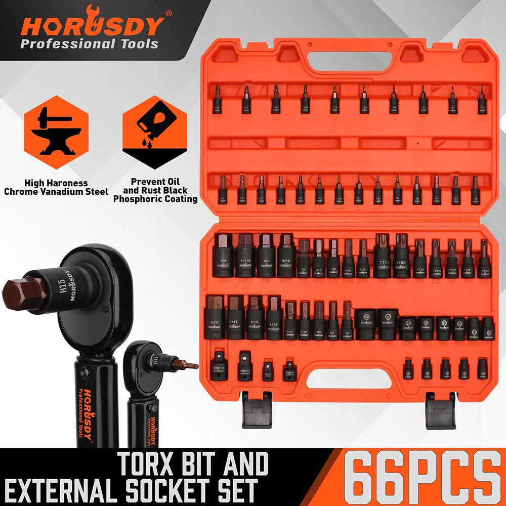 HORUSDY 66pc Torx Bit Socket Set Female External Impact Adapter