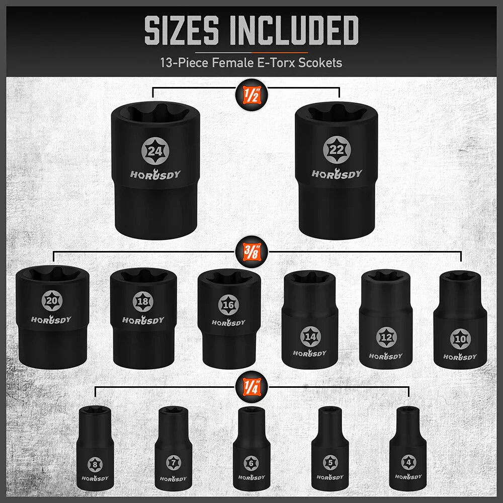 HORUSDY 66pc Torx Bit Socket Set Female External Impact Adapter