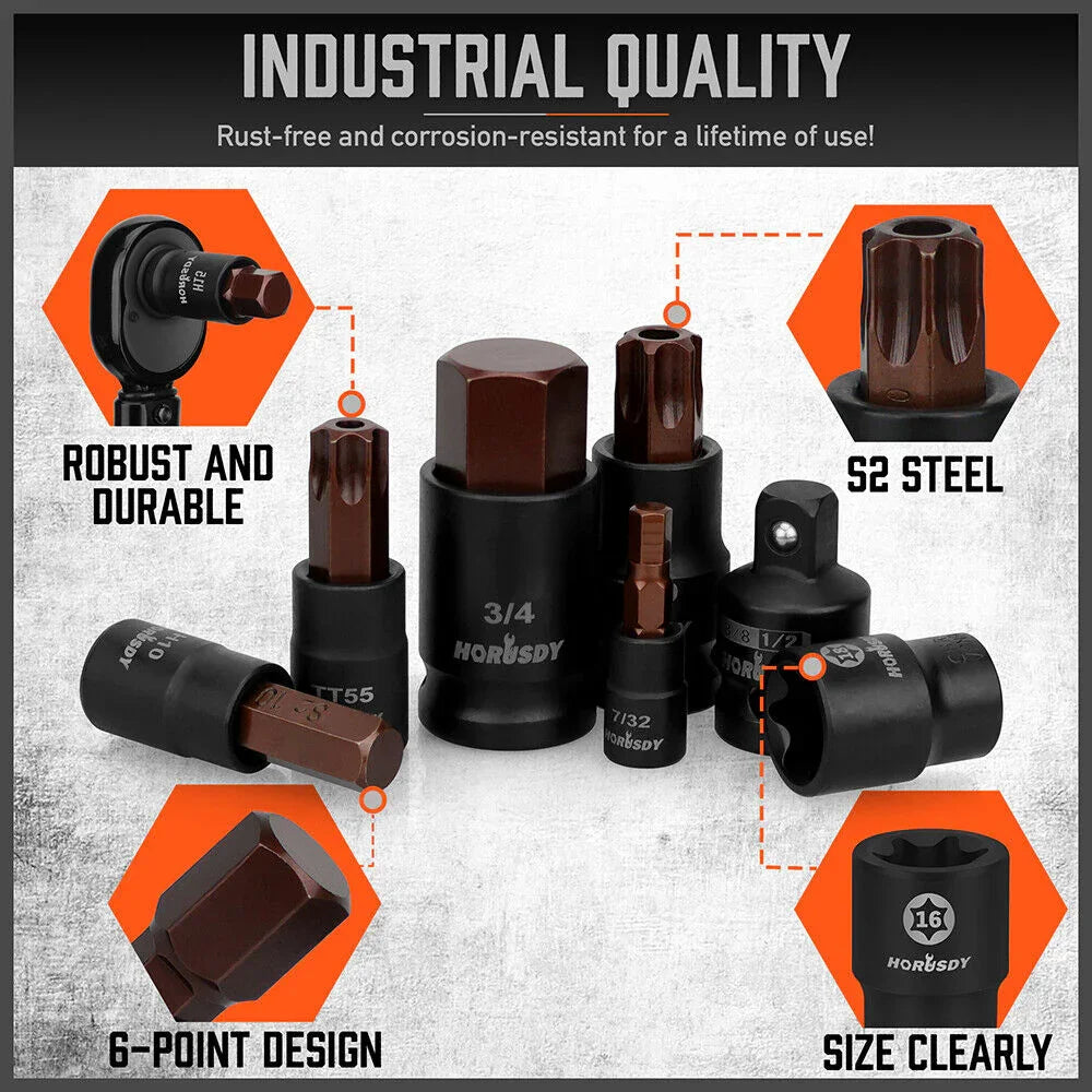 HORUSDY 66pc Torx Bit Socket Set Female External Impact Adapter