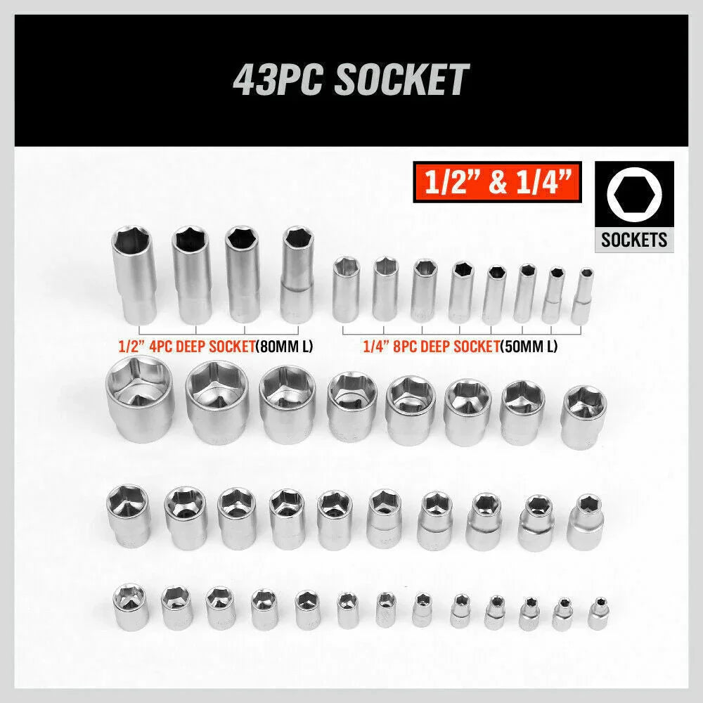 43-piece socket set with 1/2