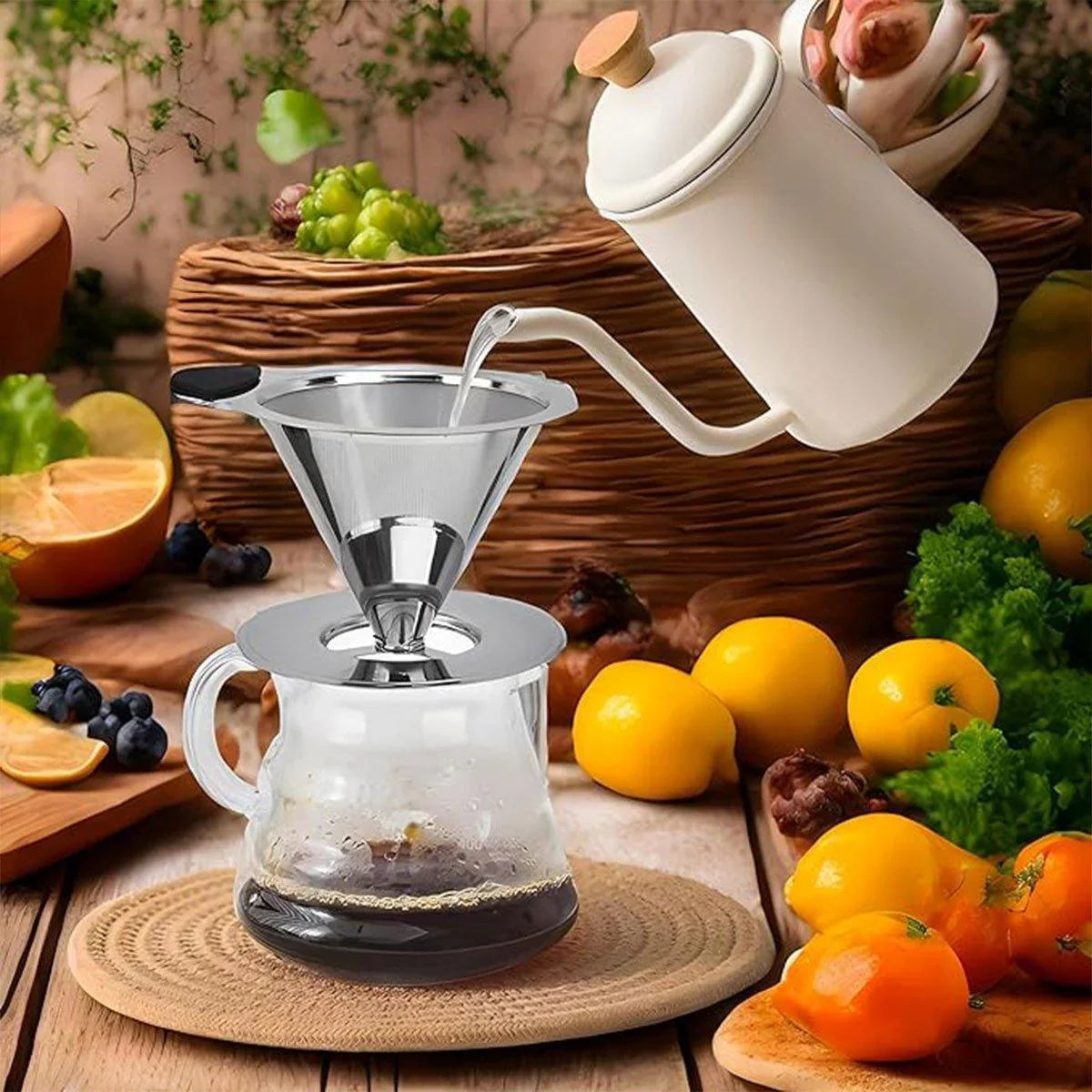 Stainless Steel Reusable Coffee Filter - 600 Mesh Double Layer