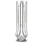 Chrome metal coffee pod holder organizer with vertical slots on white background