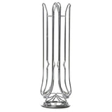 Chrome metal coffee pod holder organizer with vertical slots on white background