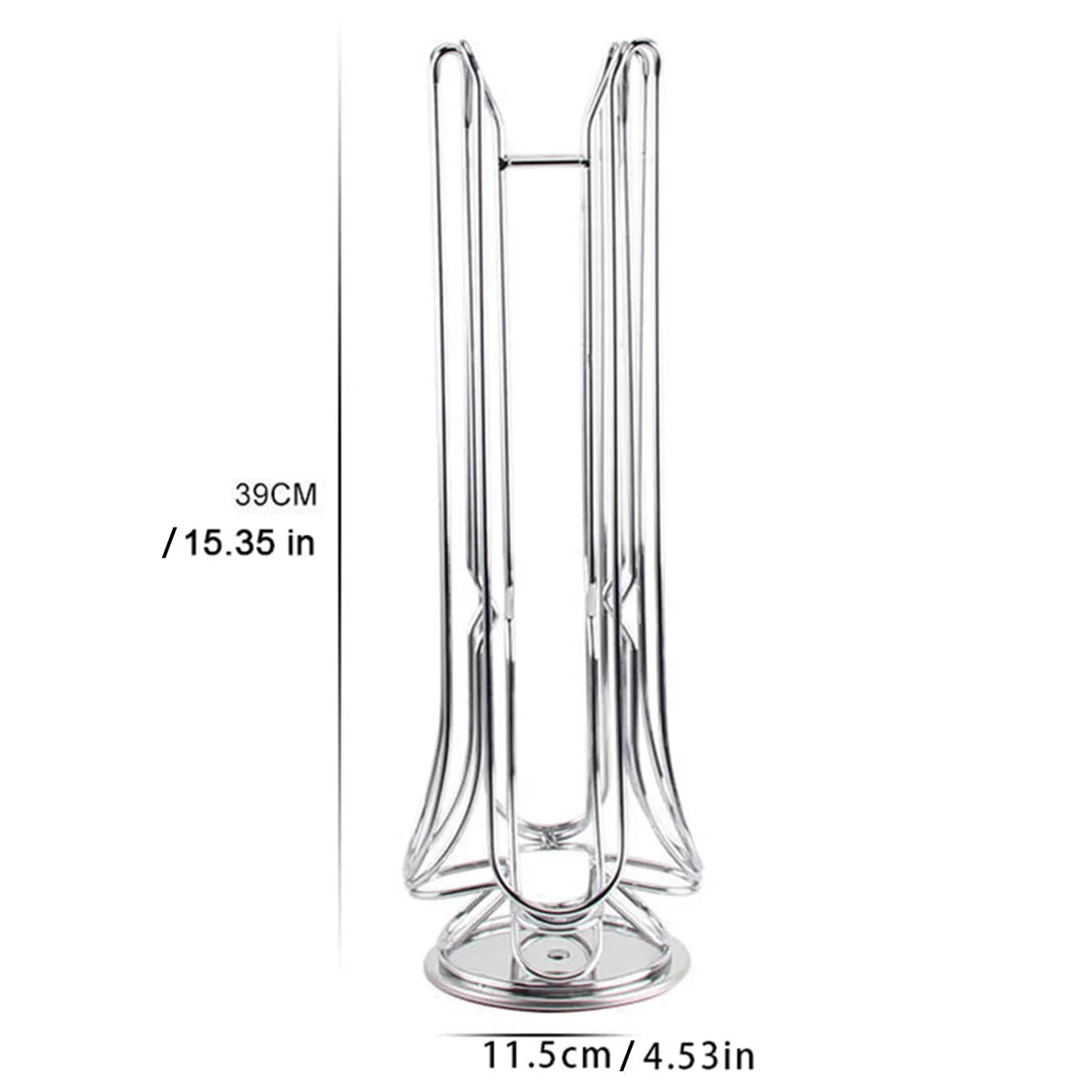 Chrome metal coffee pod holder stand with dimensions 39cm height and 11.5cm width