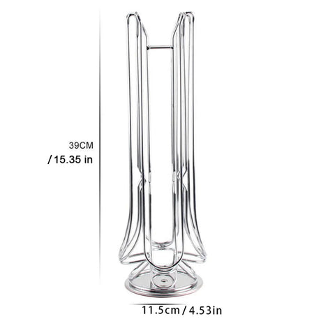 Chrome metal coffee pod holder stand with dimensions 39cm height and 11.5cm width