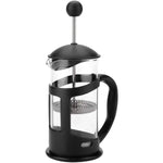 Black and clear glass French press coffee maker with plunger and ergonomic handle