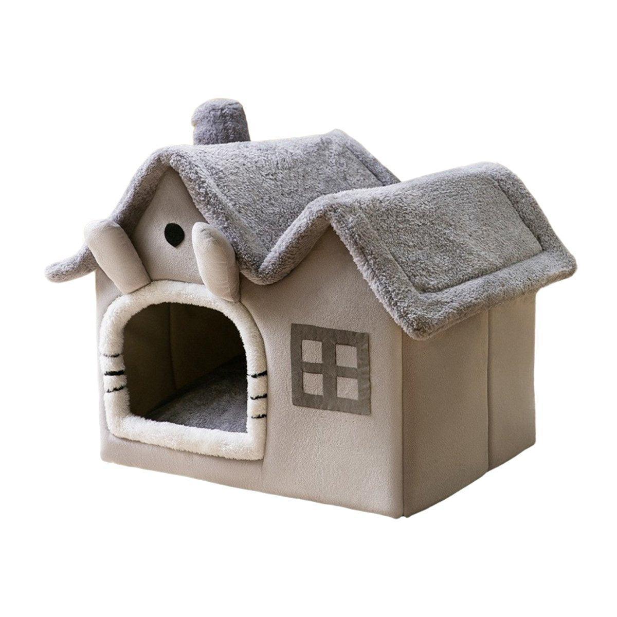 Removable Washable Cat House - Four Seasons Enclosed Pet Bed Brown S